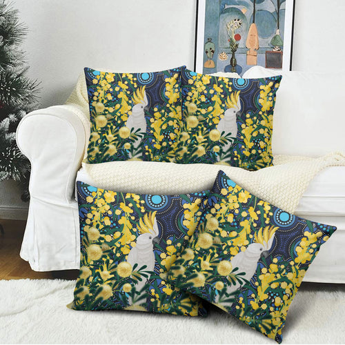 Australia Golden Wattle Pillow Cover Aussie Cockatoo Aboriginal Art