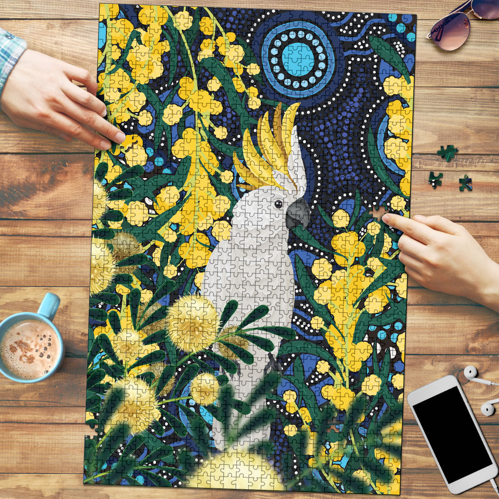 Australia Golden Wattle Puzzle Aussie Cockatoo Aboriginal Art