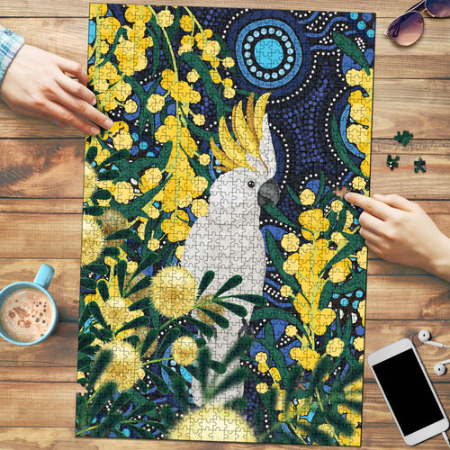 Australia Golden Wattle Puzzle Aussie Cockatoo Aboriginal Art