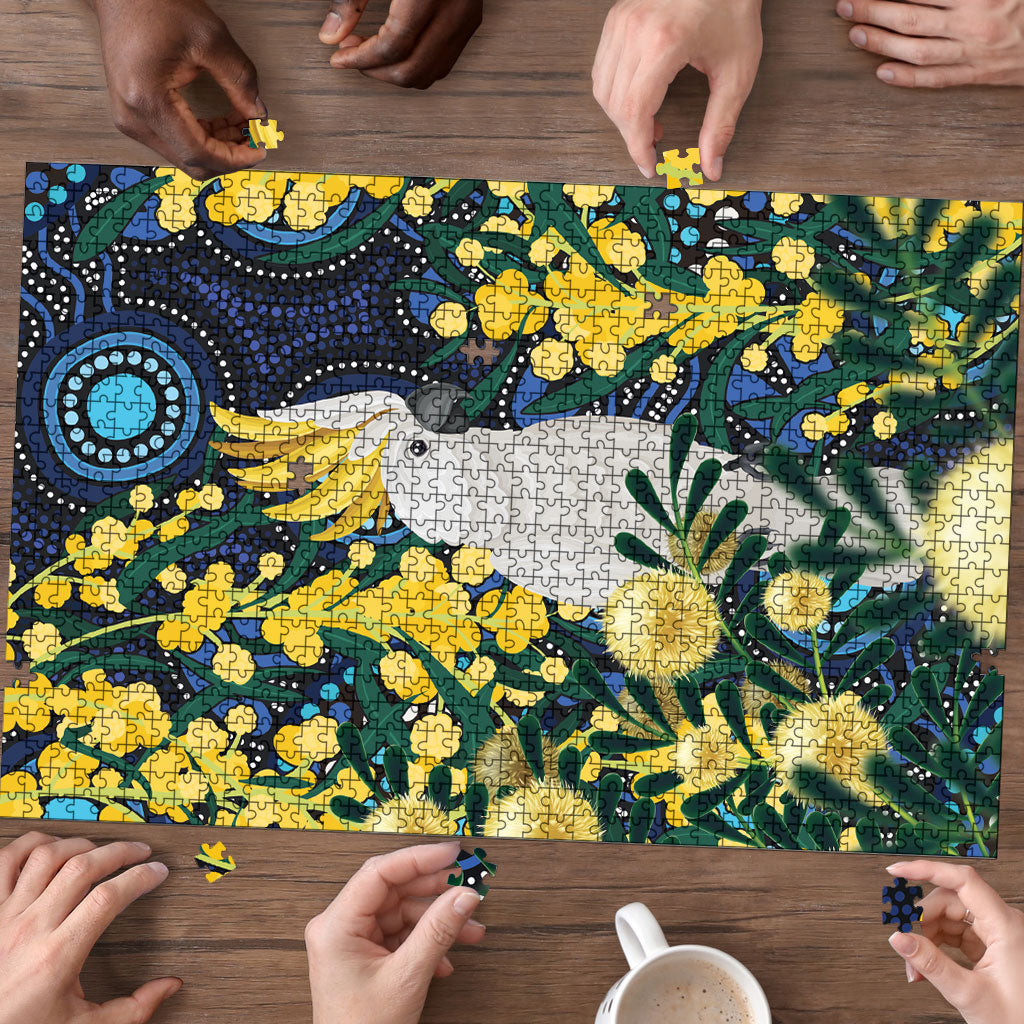 Australia Golden Wattle Puzzle Aussie Cockatoo Aboriginal Art