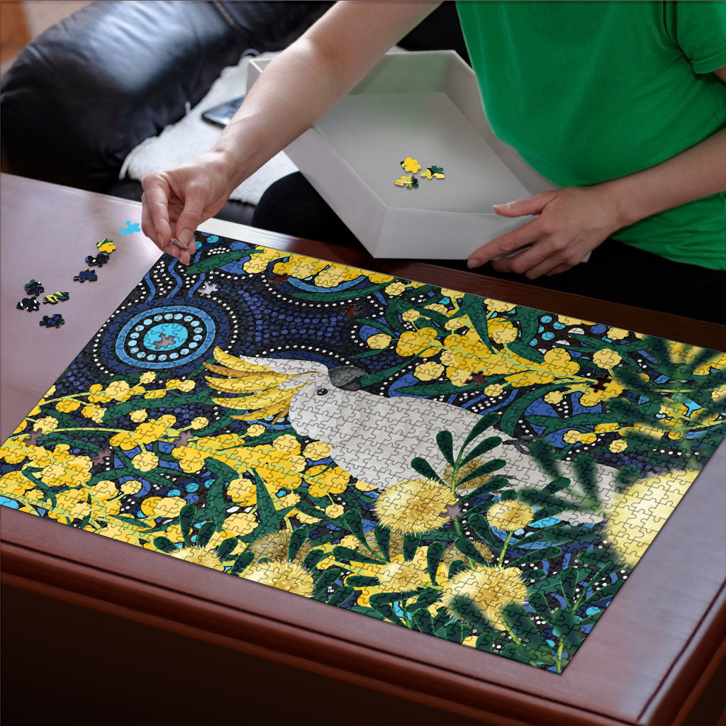 Australia Golden Wattle Puzzle Aussie Cockatoo Aboriginal Art