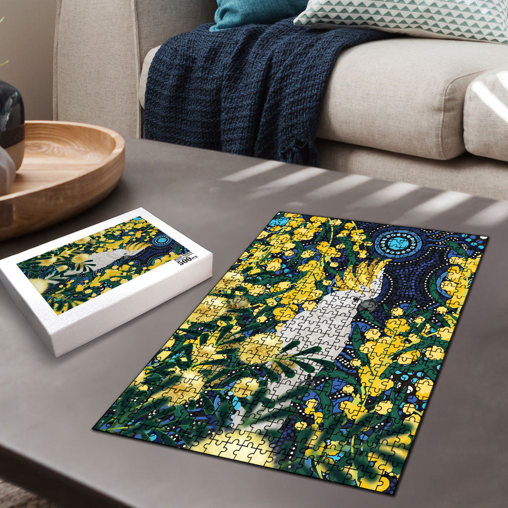 Australia Golden Wattle Puzzle Aussie Cockatoo Aboriginal Art