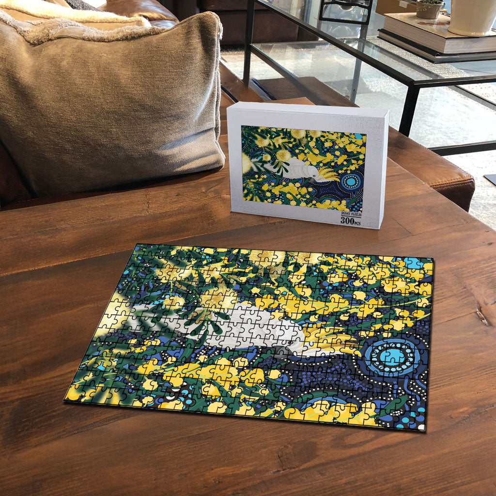 Australia Golden Wattle Puzzle Aussie Cockatoo Aboriginal Art