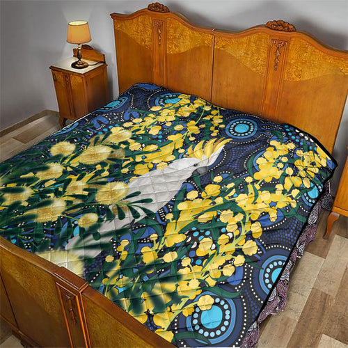 Australia Golden Wattle Quilt Aussie Cockatoo Aboriginal Art