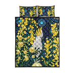 Australia Golden Wattle Quilt Bed Set Aussie Cockatoo Aboriginal Art