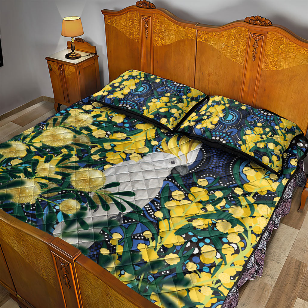 Australia Golden Wattle Quilt Bed Set Aussie Cockatoo Aboriginal Art