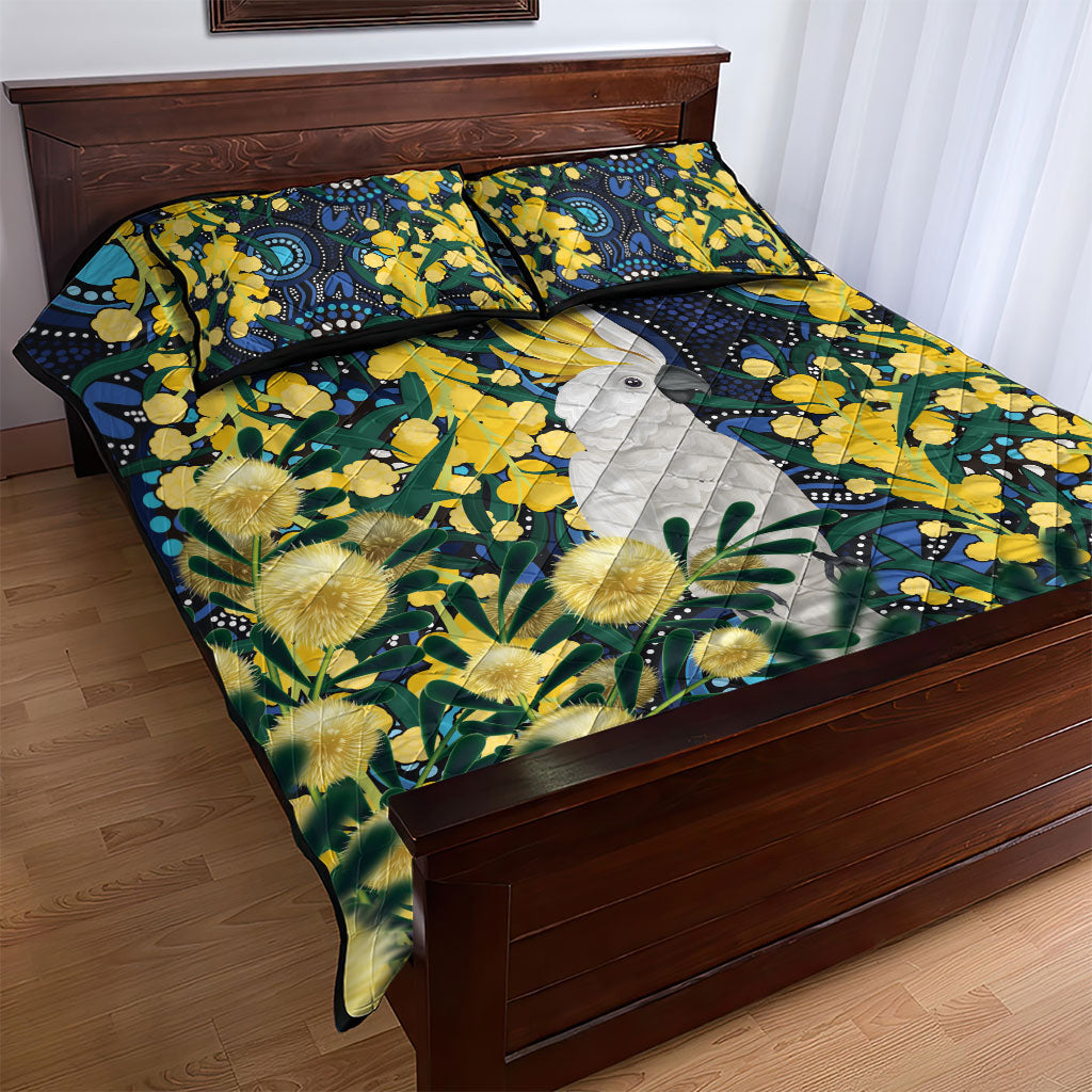 Australia Golden Wattle Quilt Bed Set Aussie Cockatoo Aboriginal Art