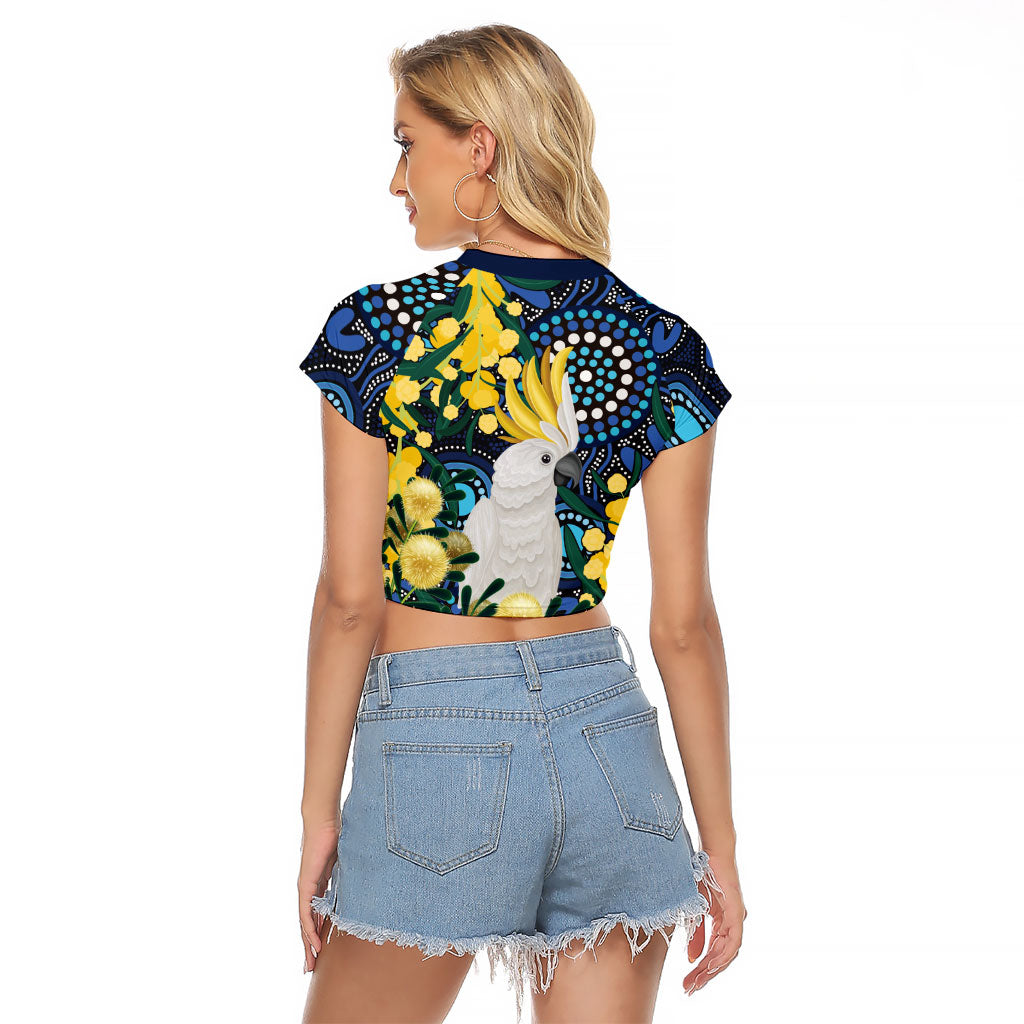 Australia Golden Wattle Raglan Cropped T Shirt Aussie Cockatoo Aboriginal Art