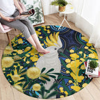 Australia Golden Wattle Round Carpet Aussie Cockatoo Aboriginal Art