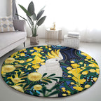 Australia Golden Wattle Round Carpet Aussie Cockatoo Aboriginal Art