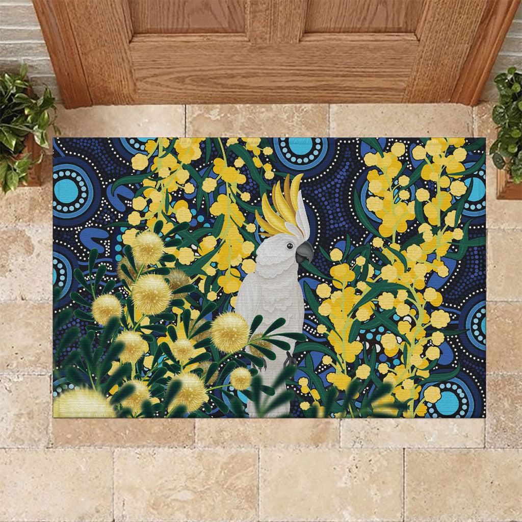 Australia Golden Wattle Rubber Doormat Aussie Cockatoo Aboriginal Art