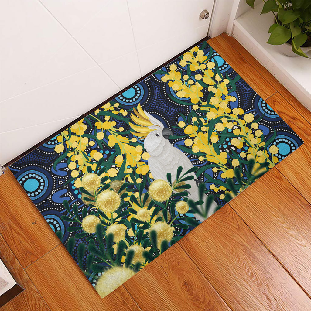 Australia Golden Wattle Rubber Doormat Aussie Cockatoo Aboriginal Art