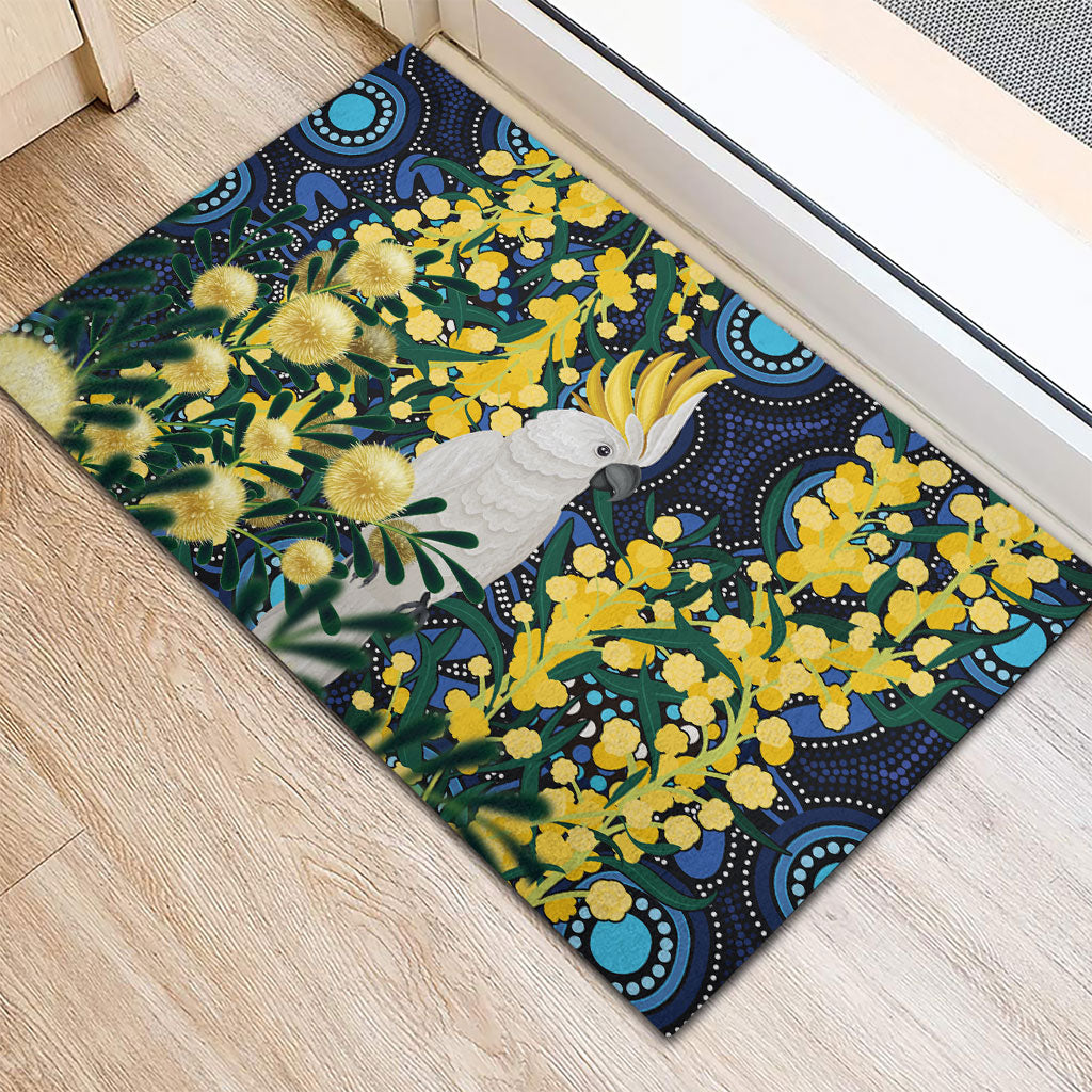 Australia Golden Wattle Rubber Doormat Aussie Cockatoo Aboriginal Art