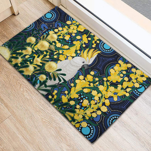 Australia Golden Wattle Rubber Doormat Aussie Cockatoo Aboriginal Art