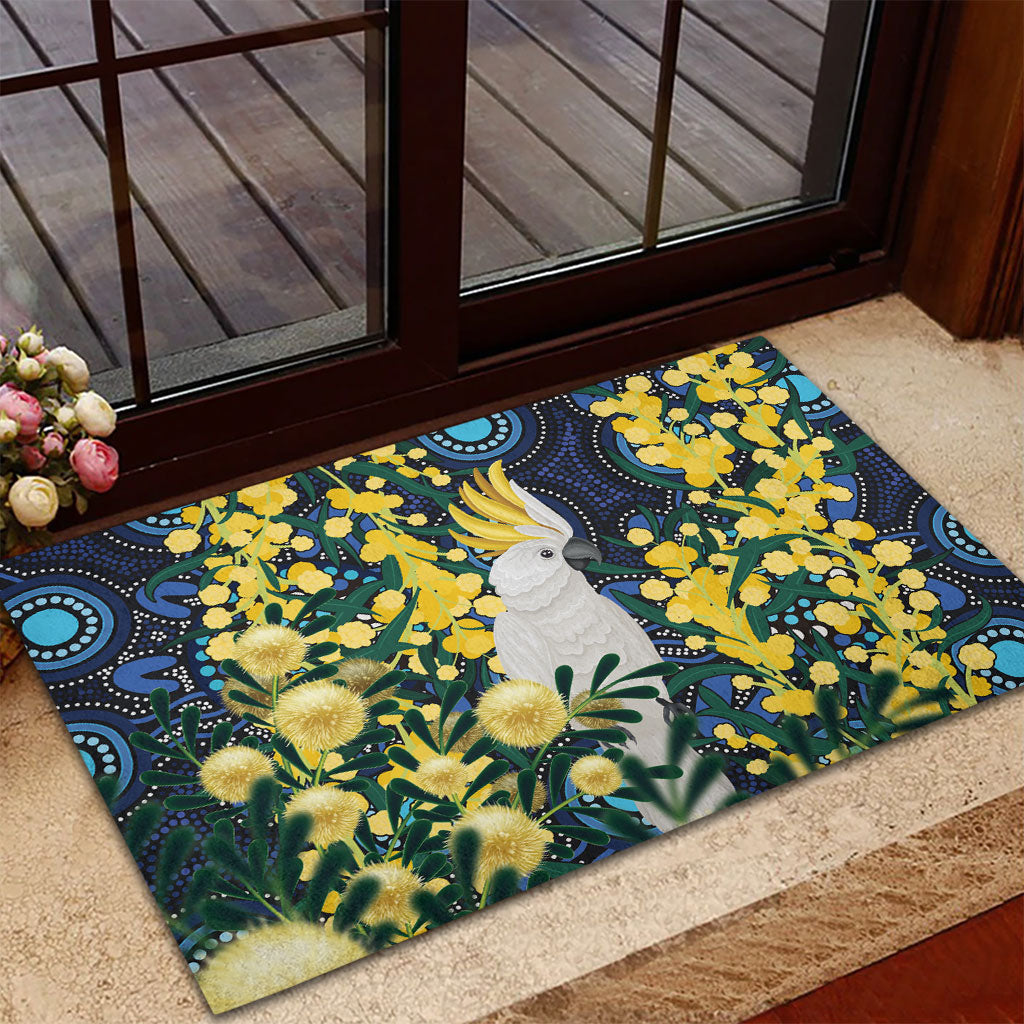 Australia Golden Wattle Rubber Doormat Aussie Cockatoo Aboriginal Art