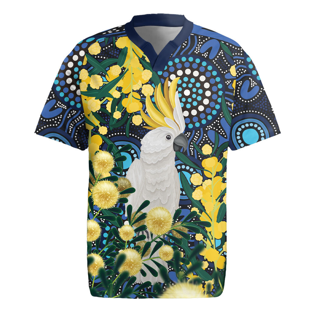 Australia Golden Wattle Rugby Jersey Aussie Cockatoo Aboriginal Art