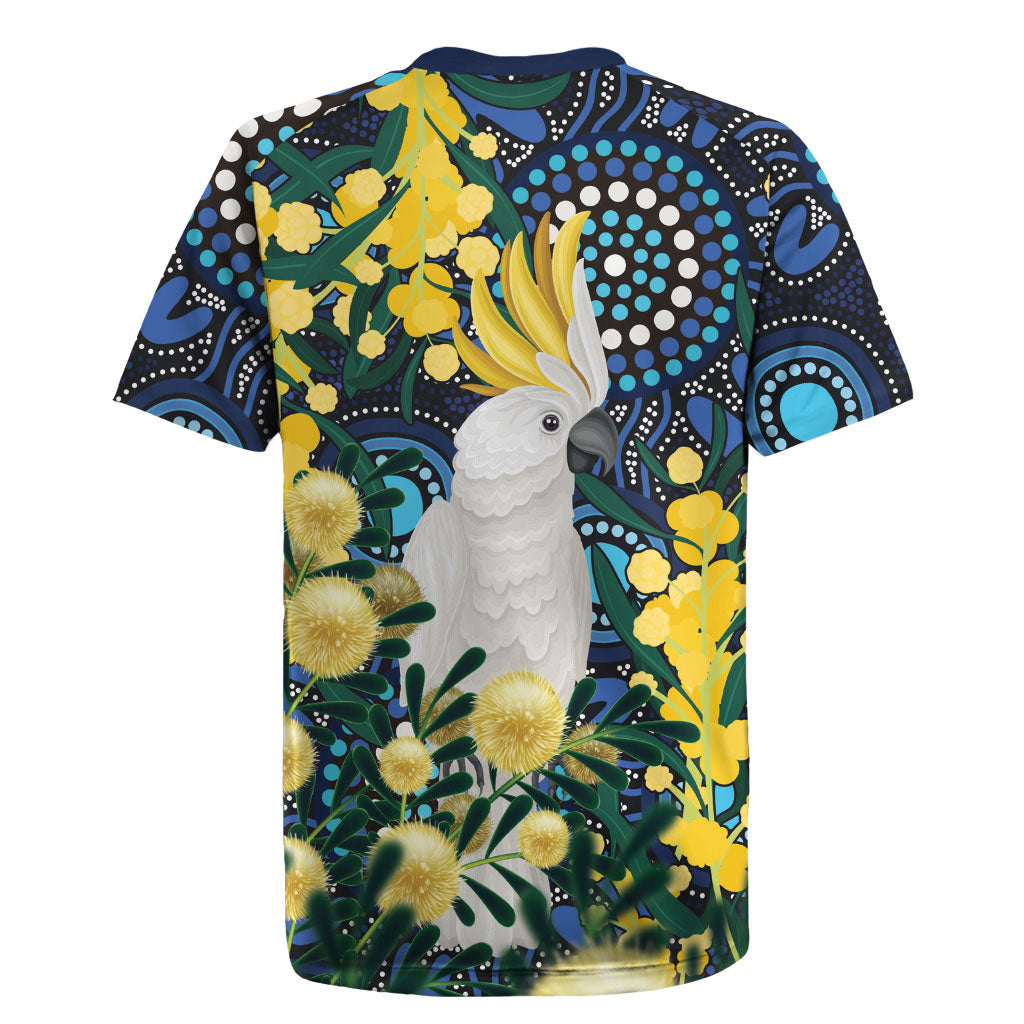 Australia Golden Wattle Rugby Jersey Aussie Cockatoo Aboriginal Art