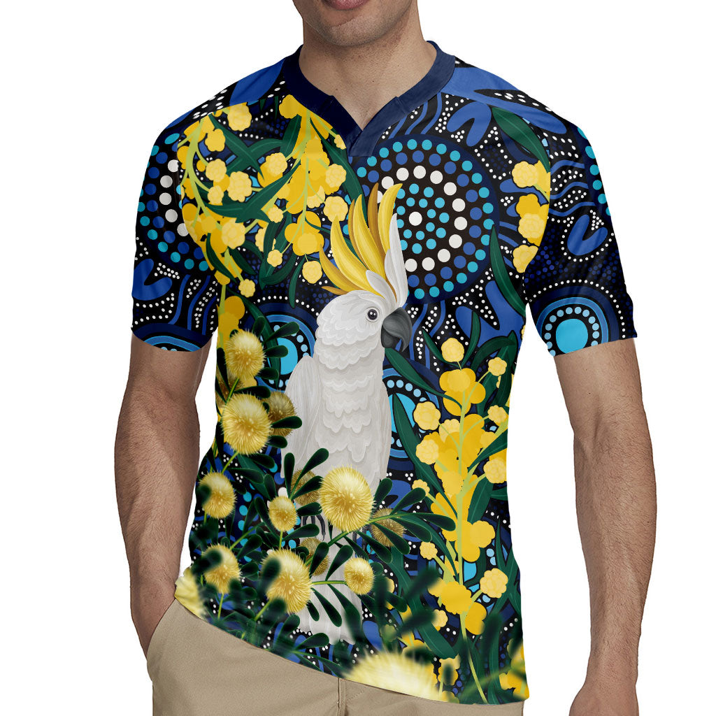 Australia Golden Wattle Rugby Jersey Aussie Cockatoo Aboriginal Art