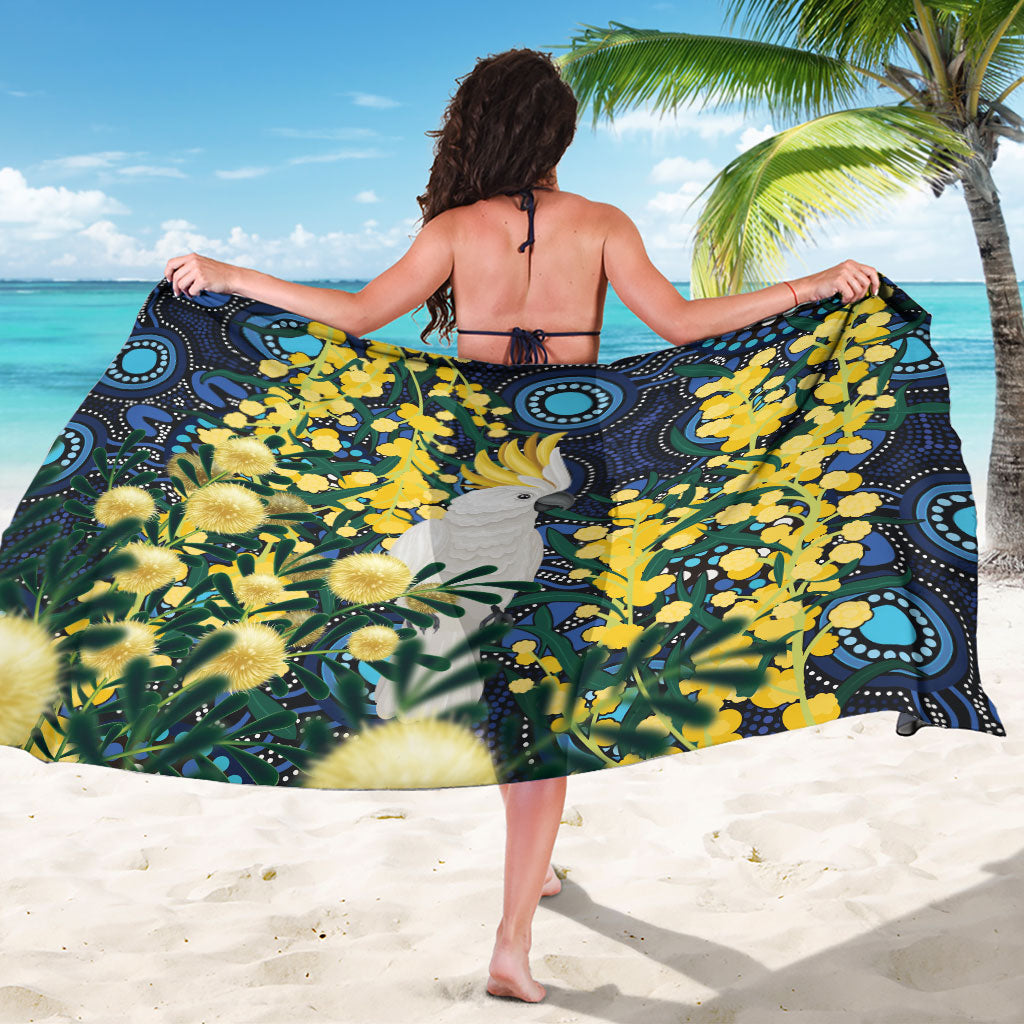 Australia Golden Wattle Sarong Aussie Cockatoo Aboriginal Art