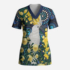 Australia Golden Wattle Scrub Top Aussie Cockatoo Aboriginal Art