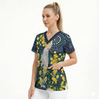 Australia Golden Wattle Scrub Top Aussie Cockatoo Aboriginal Art