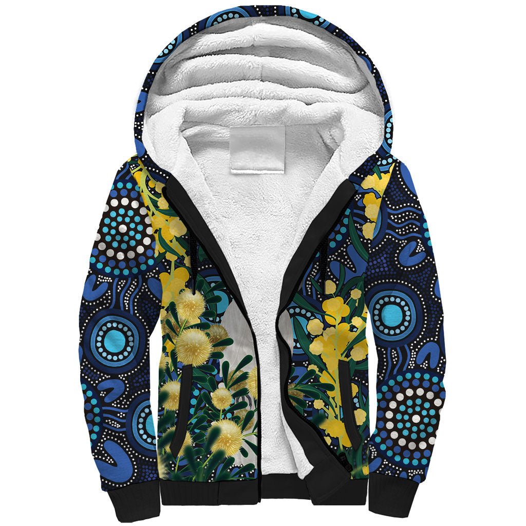 Australia Golden Wattle Sherpa Hoodie Aussie Cockatoo Aboriginal Art