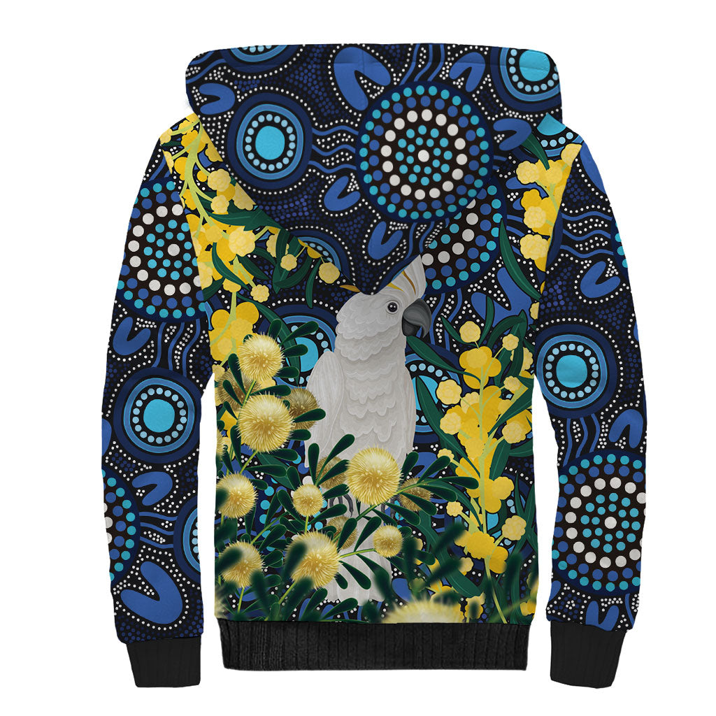 Australia Golden Wattle Sherpa Hoodie Aussie Cockatoo Aboriginal Art