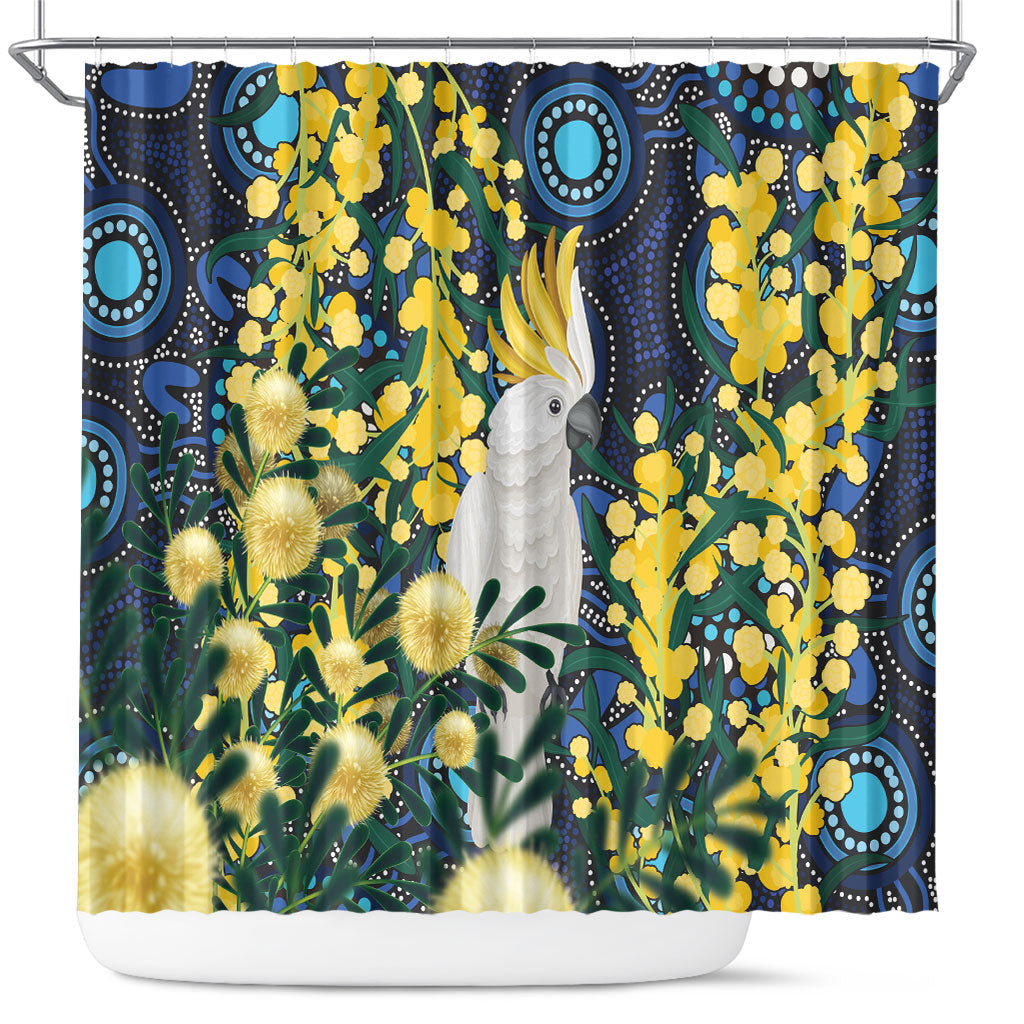 Australia Golden Wattle Shower Curtain Aussie Cockatoo Aboriginal Art