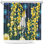 Australia Golden Wattle Shower Curtain Aussie Cockatoo Aboriginal Art