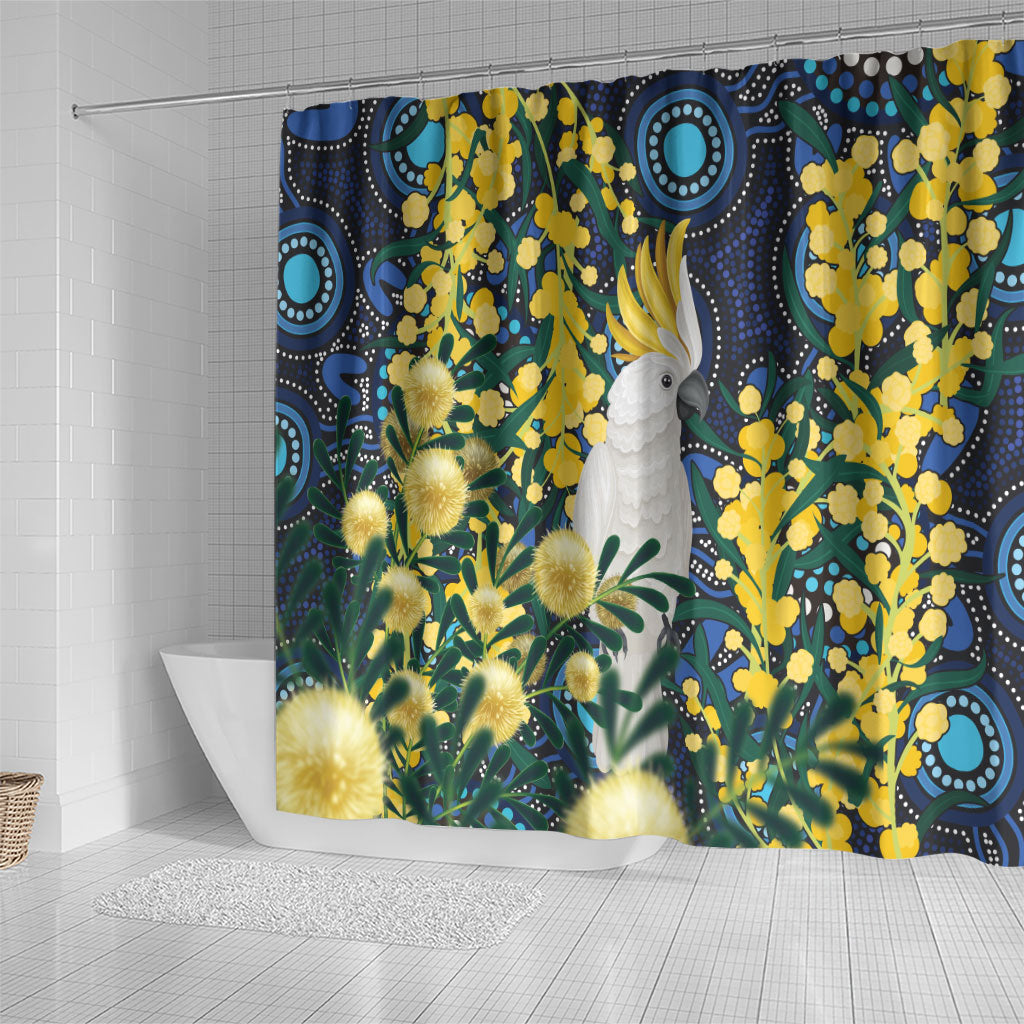 Australia Golden Wattle Shower Curtain Aussie Cockatoo Aboriginal Art