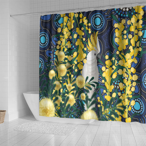 Australia Golden Wattle Shower Curtain Aussie Cockatoo Aboriginal Art