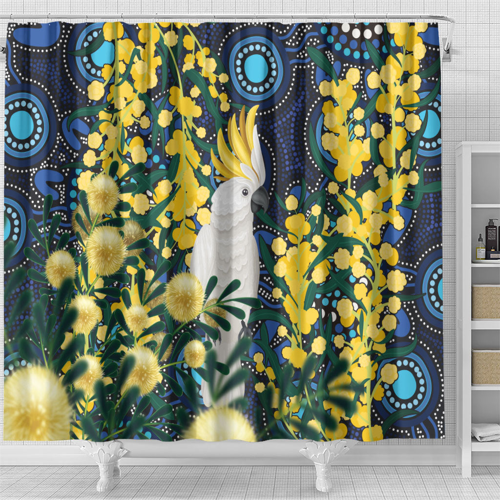 Australia Golden Wattle Shower Curtain Aussie Cockatoo Aboriginal Art