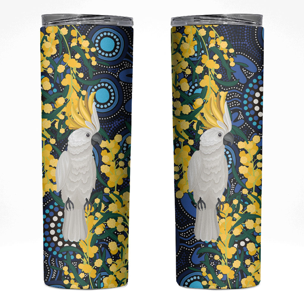 Australia Golden Wattle Skinny Tumbler Aussie Cockatoo Aboriginal Art