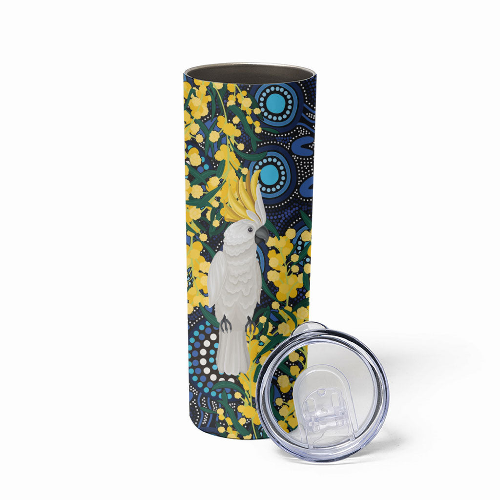 Australia Golden Wattle Skinny Tumbler Aussie Cockatoo Aboriginal Art