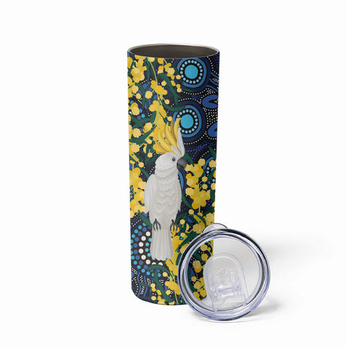 Australia Golden Wattle Skinny Tumbler Aussie Cockatoo Aboriginal Art