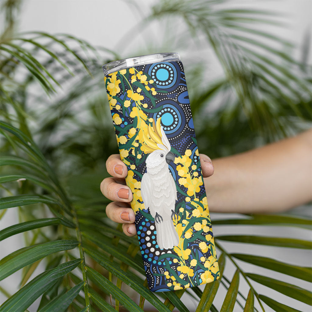 Australia Golden Wattle Skinny Tumbler Aussie Cockatoo Aboriginal Art