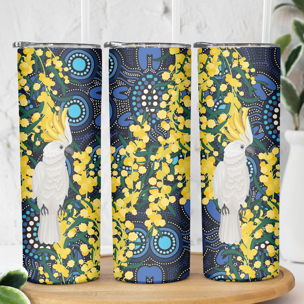 Australia Golden Wattle Skinny Tumbler Aussie Cockatoo Aboriginal Art