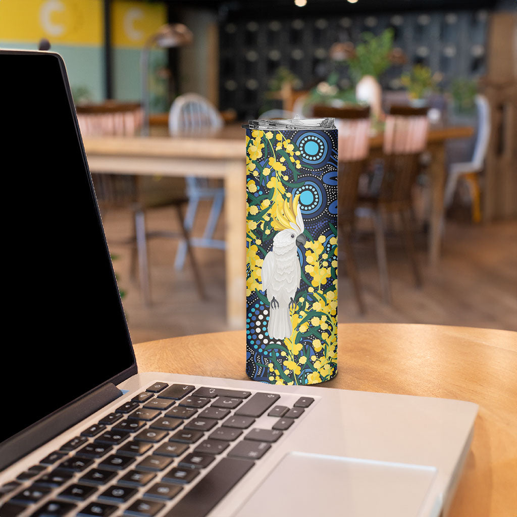 Australia Golden Wattle Skinny Tumbler Aussie Cockatoo Aboriginal Art