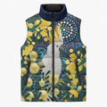 Australia Golden Wattle Sleeveless Puffer Jacket Aussie Cockatoo Aboriginal Art