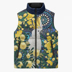 Australia Golden Wattle Sleeveless Puffer Jacket Aussie Cockatoo Aboriginal Art