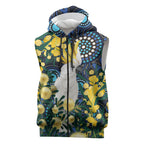 Australia Golden Wattle Sleeveless Zip Hoodie Aussie Cockatoo Aboriginal Art