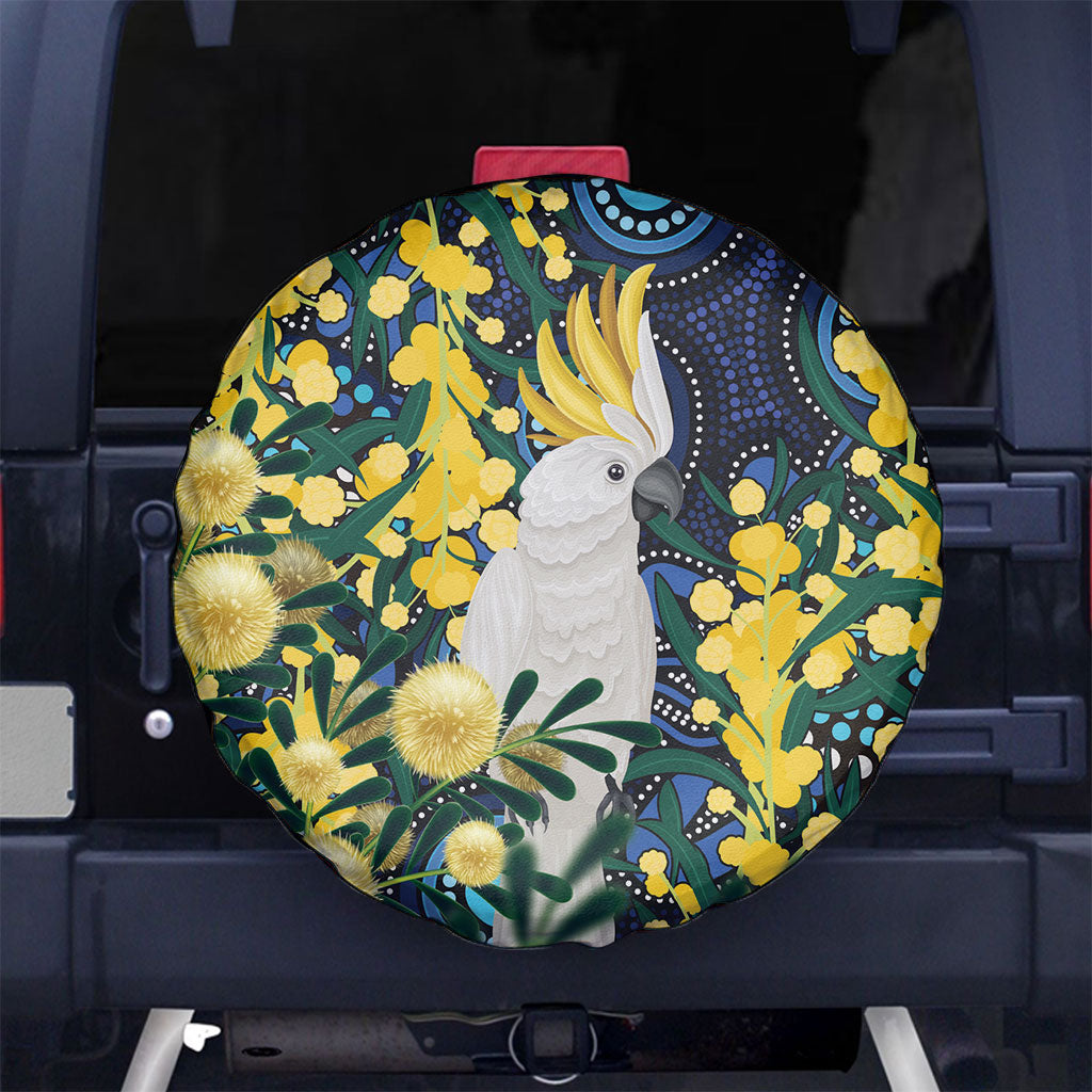 Australia Golden Wattle Spare Tire Cover Aussie Cockatoo Aboriginal Art