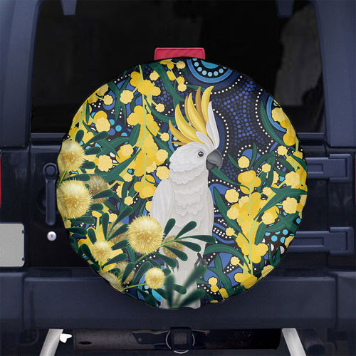 Australia Golden Wattle Spare Tire Cover Aussie Cockatoo Aboriginal Art