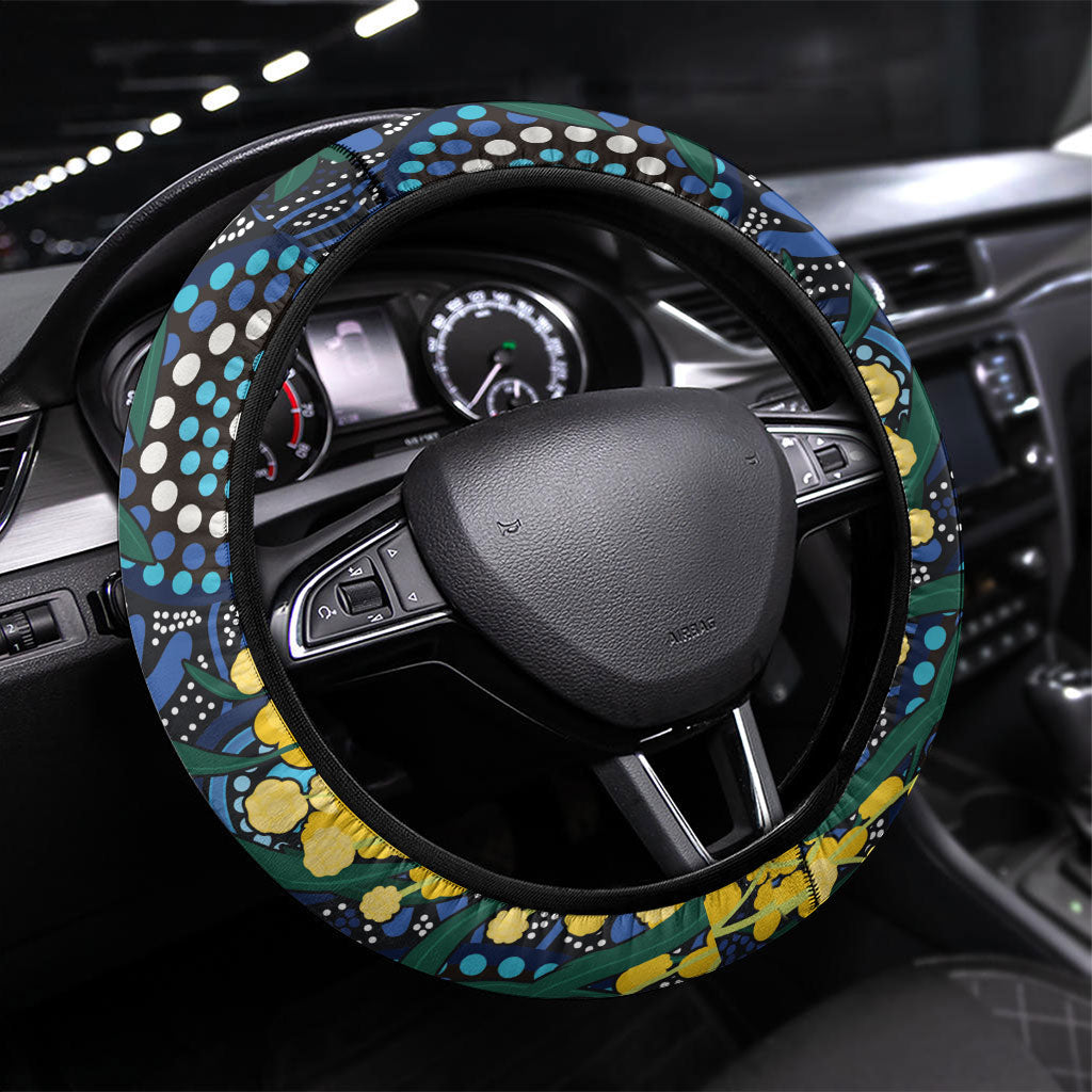 Australia Golden Wattle Steering Wheel Cover Aussie Cockatoo Aboriginal Art