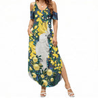Australia Golden Wattle Summer Maxi Dress Aussie Cockatoo Aboriginal Art