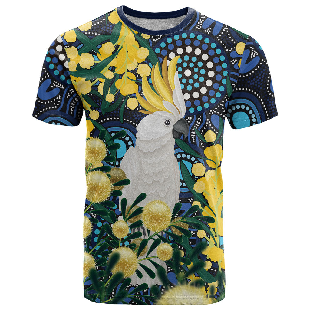 Australia Golden Wattle T Shirt Aussie Cockatoo Aboriginal Art
