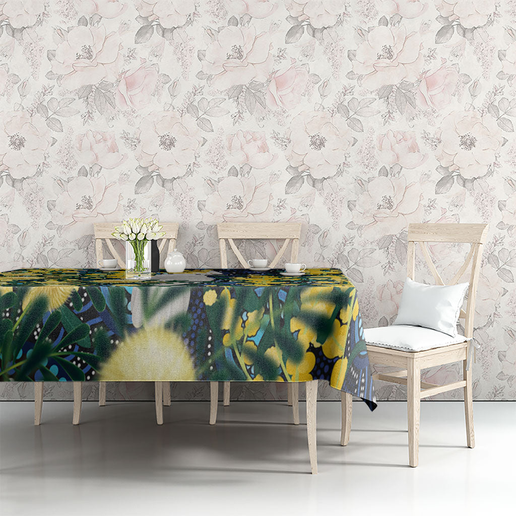 Australia Golden Wattle Tablecloth Aussie Cockatoo Aboriginal Art