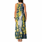 Australia Golden Wattle Tank Maxi Dress Aussie Cockatoo Aboriginal Art