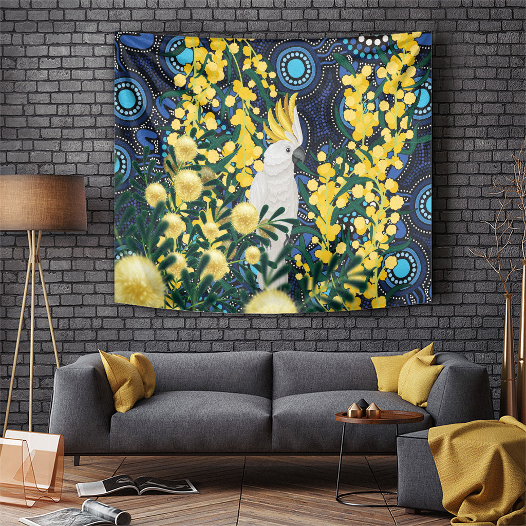 Australia Golden Wattle Tapestry Aussie Cockatoo Aboriginal Art