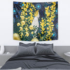 Australia Golden Wattle Tapestry Aussie Cockatoo Aboriginal Art
